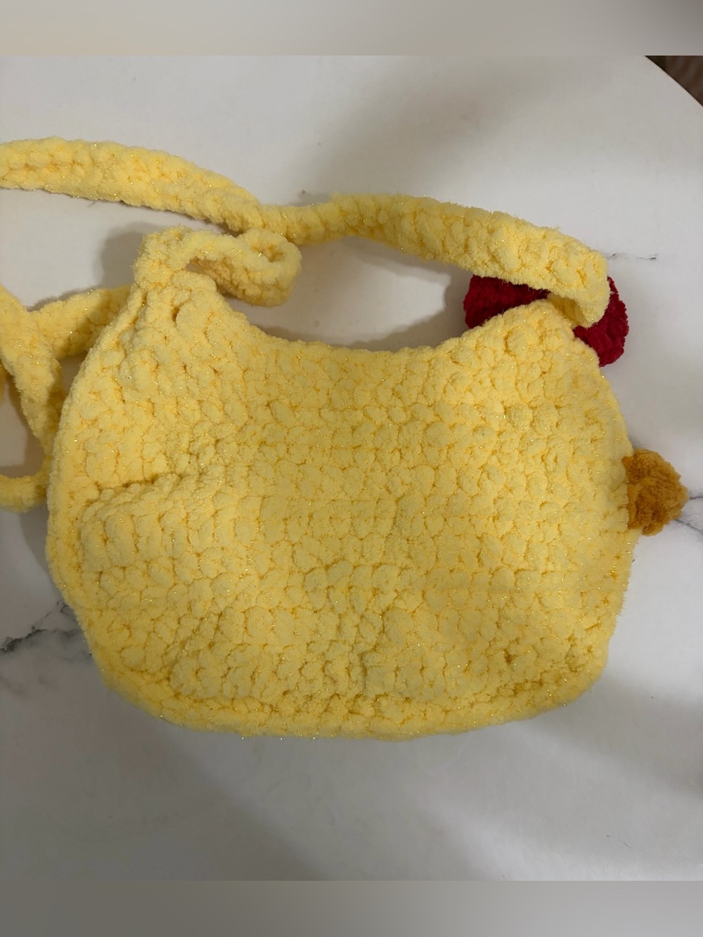 Crochet Yellow Shimmer Chicken Crossbody Bag - Picture 7 of 7